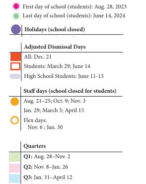 District School Academic Calendar Legend for Creeds Elementary