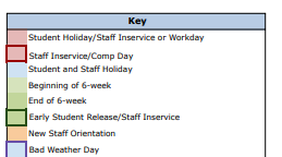 District School Academic Calendar Legend for Cedar Ridge Elementary School