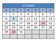 District School Academic Calendar for South Waco Elementary School for October 2023