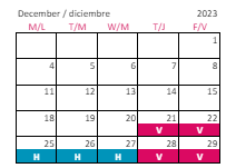 District School Academic Calendar for Hodge Road Elementary for December 2023