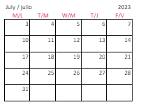 District School Academic Calendar for Lacy Elementary for July 2023