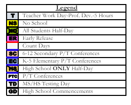 District School Academic Calendar Legend for Butcher Community Center