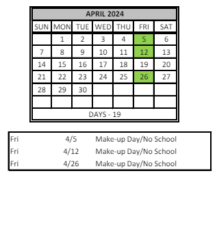 District School Academic Calendar for John H Castle Elementary Sch for April 2024