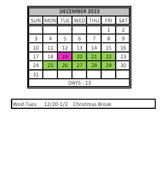 District School Academic Calendar for John H Castle Elementary Sch for December 2023
