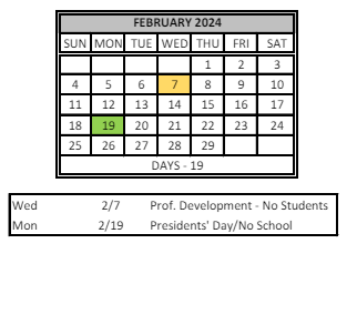 District School Academic Calendar for John H Castle Elementary Sch for February 2024