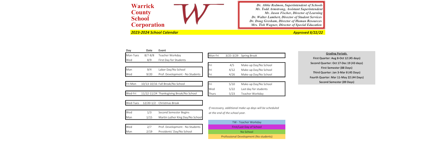 District School Academic Calendar Key for John H Castle Elementary Sch