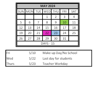 District School Academic Calendar for John H Castle Elementary Sch for May 2024