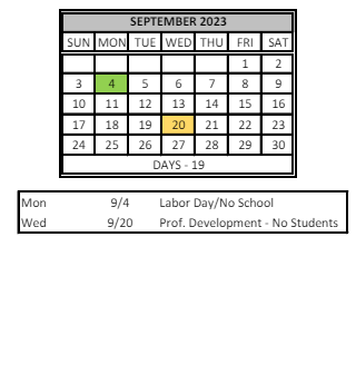 District School Academic Calendar for John H Castle Elementary Sch for September 2023