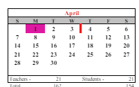 District School Academic Calendar for Wyman School for April 2024