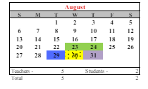 District School Academic Calendar for Pilgrim High School for August 2023