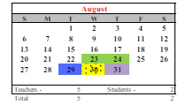 District School Academic Calendar for Wyman School for August 2023