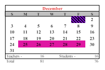 District School Academic Calendar for Wyman School for December 2023