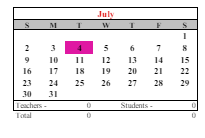 District School Academic Calendar for Pilgrim High School for July 2023