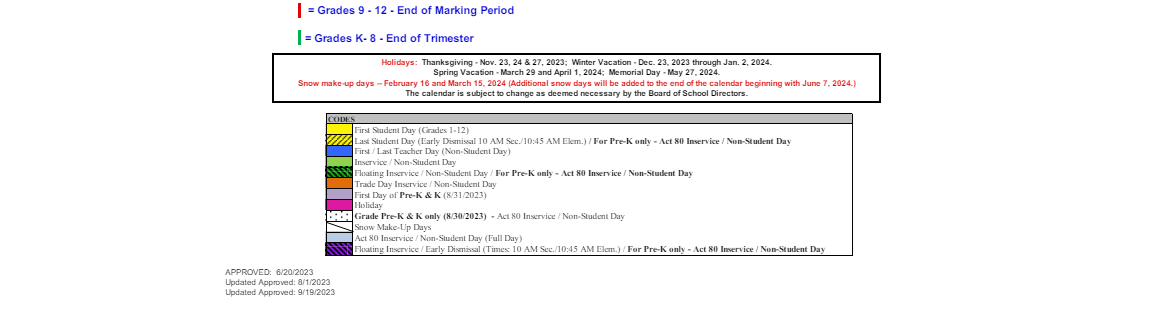 District School Academic Calendar Key for Pilgrim High School