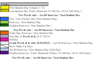 District School Academic Calendar Legend for Norwood School