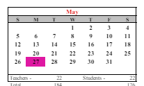 District School Academic Calendar for Pilgrim High School for May 2024