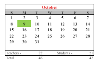 District School Academic Calendar for Pilgrim High School for October 2023