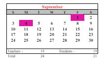District School Academic Calendar for Pilgrim High School for September 2023