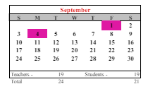 District School Academic Calendar for Wyman School for September 2023