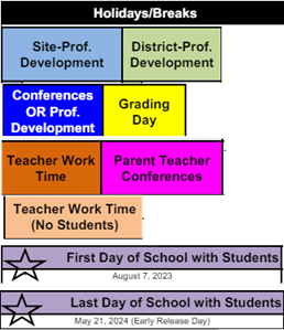 District School Academic Calendar Legend for Cactus Wren Elementary School