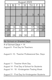 District School Academic Calendar for Peavine Elementary School for August 2023