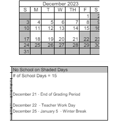 District School Academic Calendar for Echo Loder Elementary School for December 2023