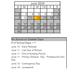 District School Academic Calendar for Echo Loder Elementary School for June 2024