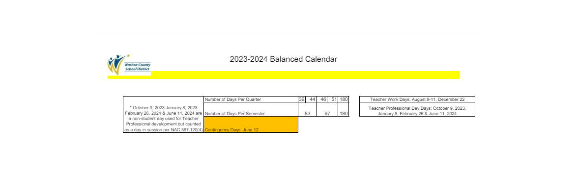 District School Academic Calendar Key for Peavine Elementary School