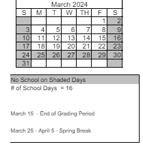 District School Academic Calendar for Peavine Elementary School for March 2024