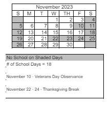 District School Academic Calendar for Peavine Elementary School for November 2023