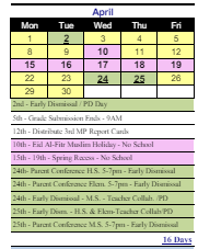 District School Academic Calendar for B. W. Tinker School for April 2024