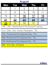 District School Academic Calendar for B. W. Tinker School for August 2023