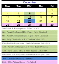 District School Academic Calendar for B. W. Tinker School for December 2023