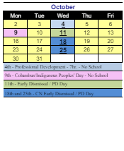 District School Academic Calendar for B. W. Tinker School for October 2023