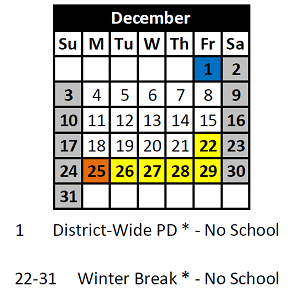 District School Academic Calendar for Poyner Elementary for December 2023