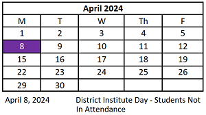 District School Academic Calendar for Early Learning Center for April 2024