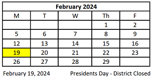 District School Academic Calendar for Early Learning Center for February 2024