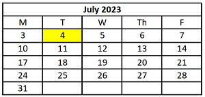 District School Academic Calendar for Early Learning Center for July 2023