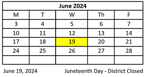 District School Academic Calendar for Early Learning Center for June 2024