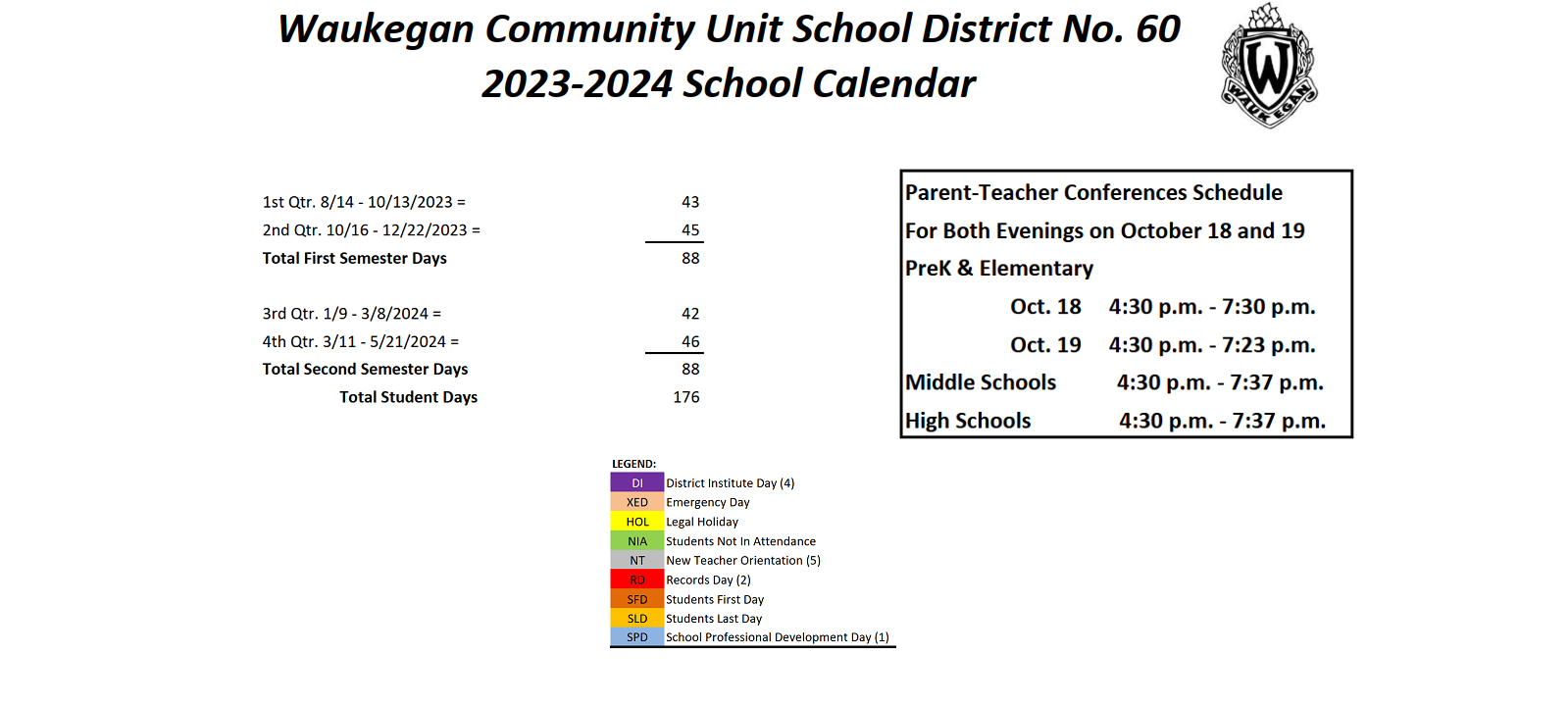 District School Academic Calendar Key for Early Learning Center