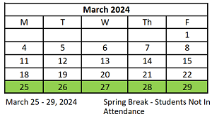 District School Academic Calendar for Early Learning Center for March 2024