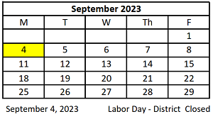 District School Academic Calendar for Early Learning Center for September 2023