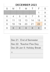 District School Academic Calendar for Wawasee Middle School for December 2023