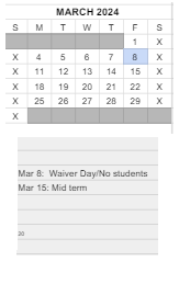 District School Academic Calendar for Wawasee Middle School for March 2024