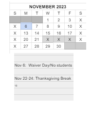 District School Academic Calendar for Wawasee Middle School for November 2023