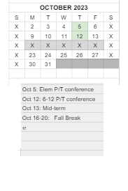 District School Academic Calendar for Wawasee Middle School for October 2023