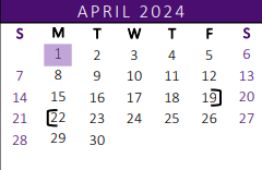 District School Academic Calendar for A N Rico Elementary for April 2024