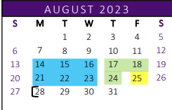 District School Academic Calendar for Garza Middle School for August 2023