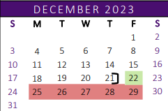 District School Academic Calendar for Ybarra Elementary for December 2023