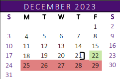 District School Academic Calendar for Central Middle School for December 2023